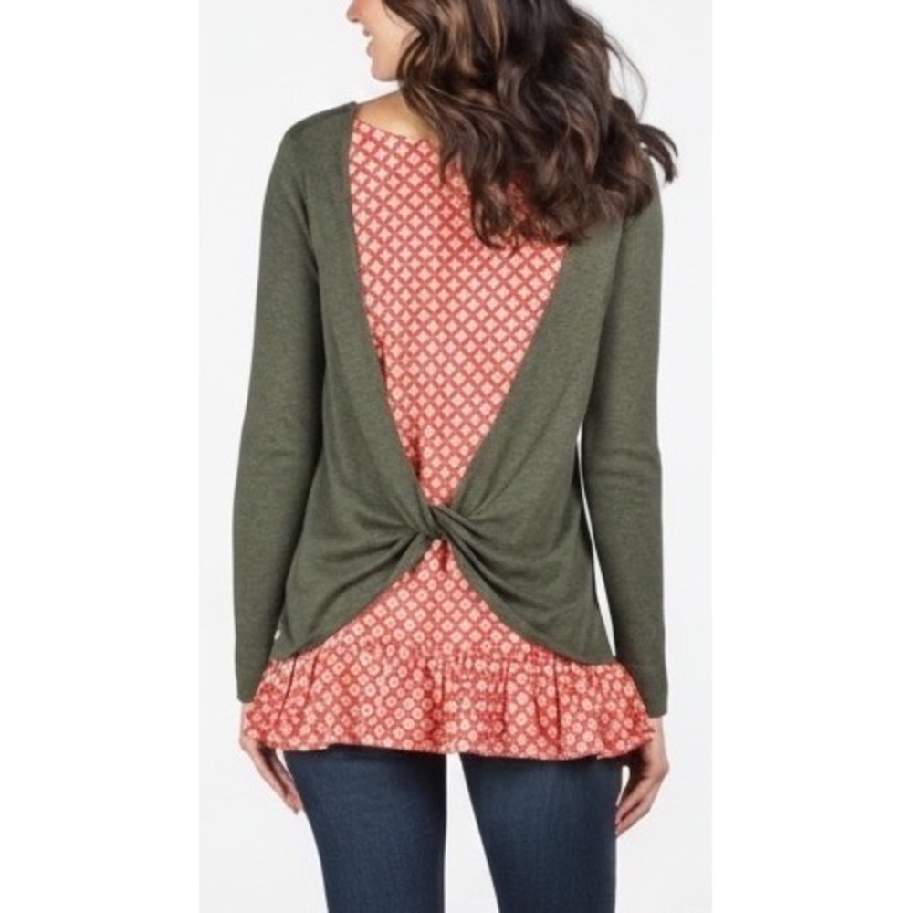 MATILDA JANE Green My Miracle Sweater  Twist Back Layered Peplum‎ S